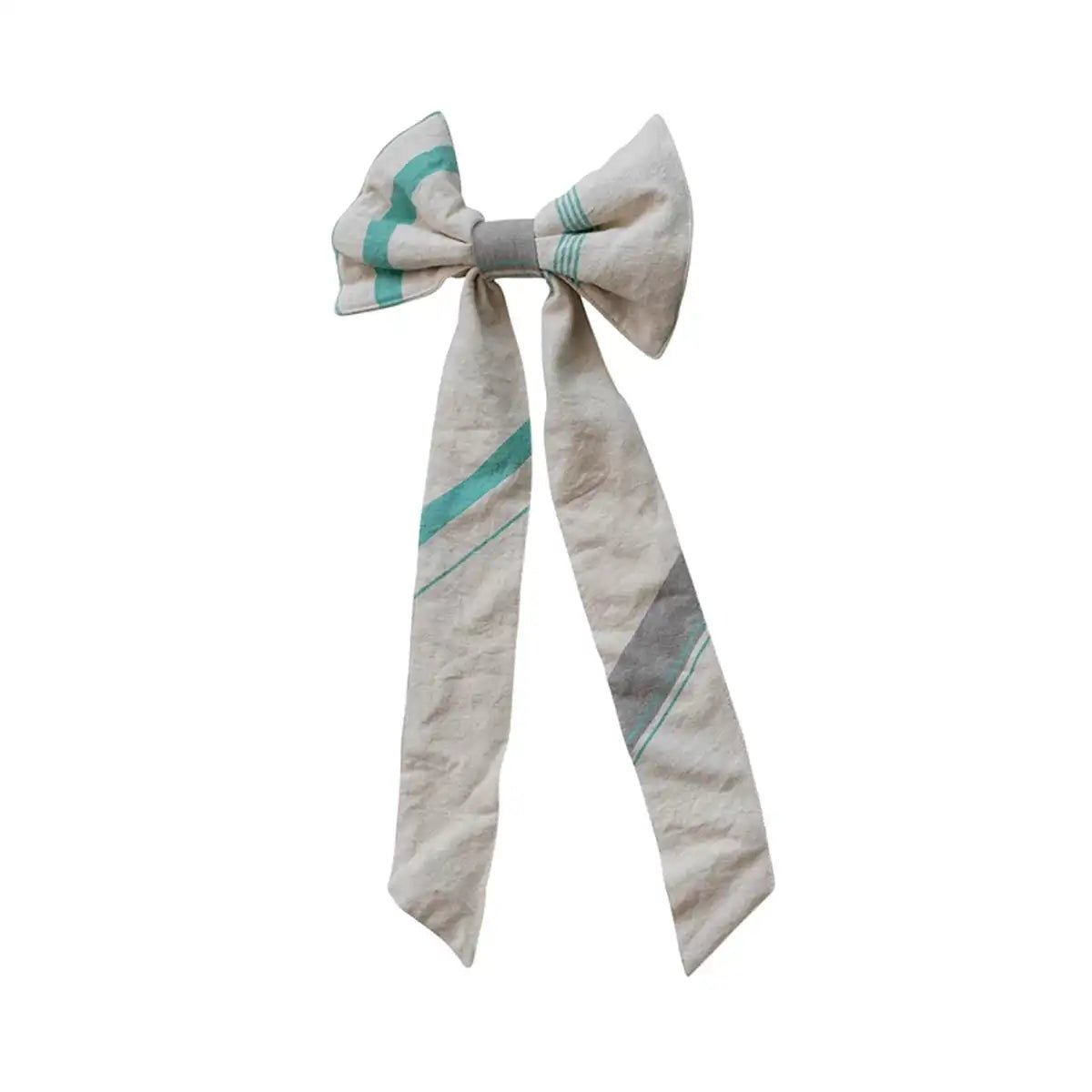 Classic Woven Green & Natural Stripe Bow with Clip | 21 - inch - Knot and Spool