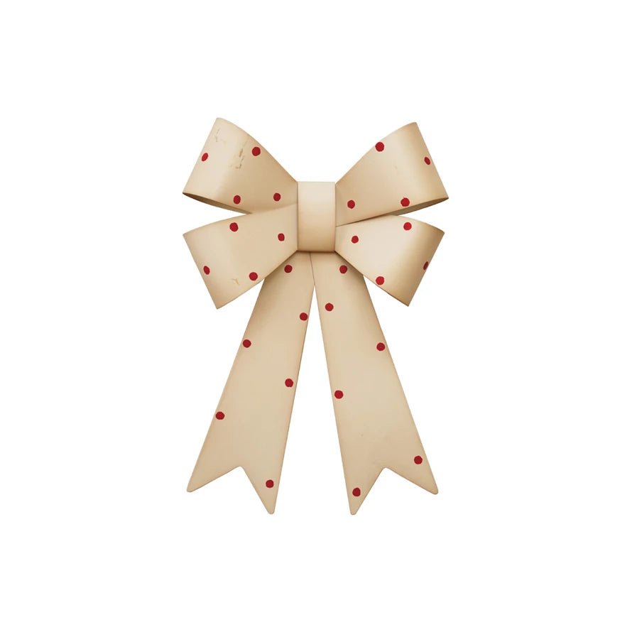 Cream Metal Bow with Red Polka Dots - Knot and Spool