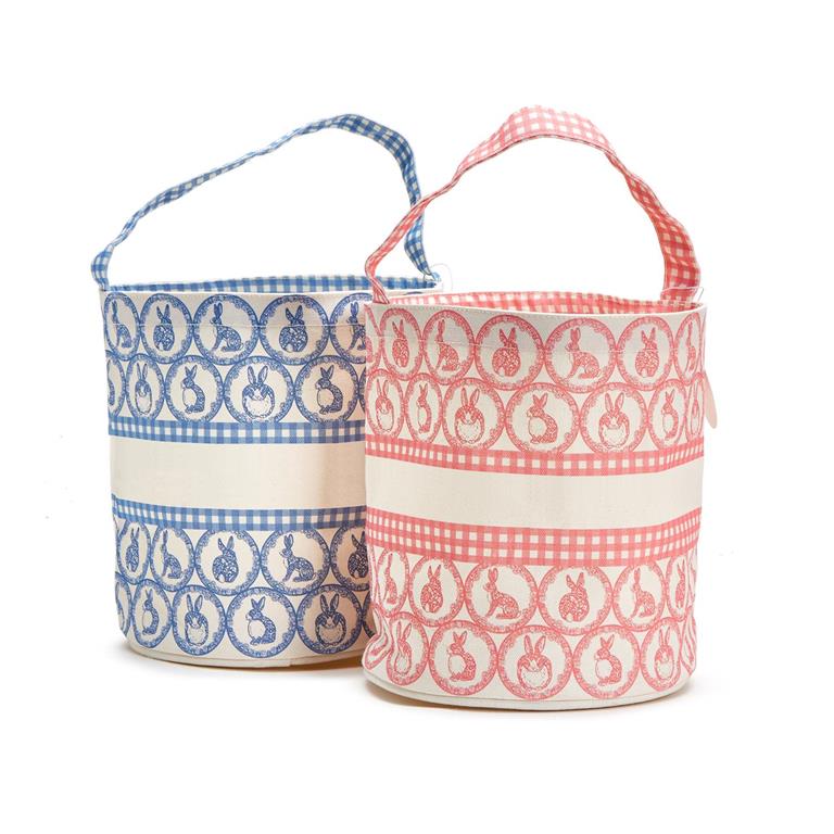 Easter Egg Hunt Bucket Bag with Bunny and Gingham Print - Pink or Blue - Knot and Spool