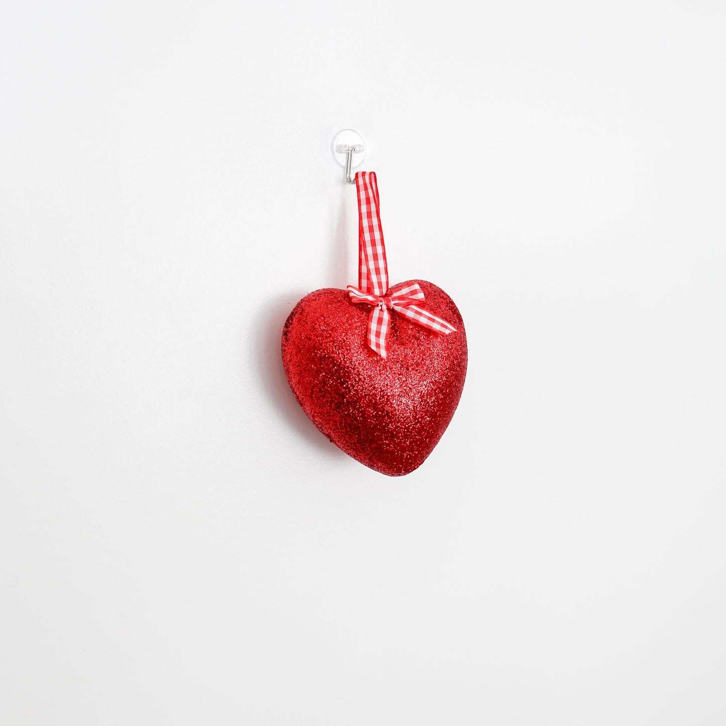 Glittered Heart Ornament With Gingham Ribbon - Knot and Spool