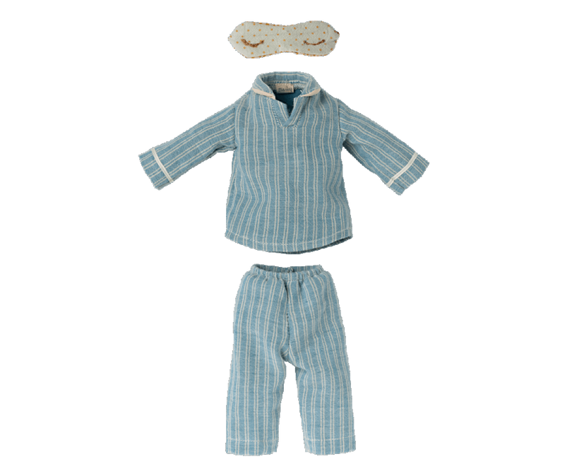 2022 Maileg Medium Mouse in Blue Stripe Pyjamas