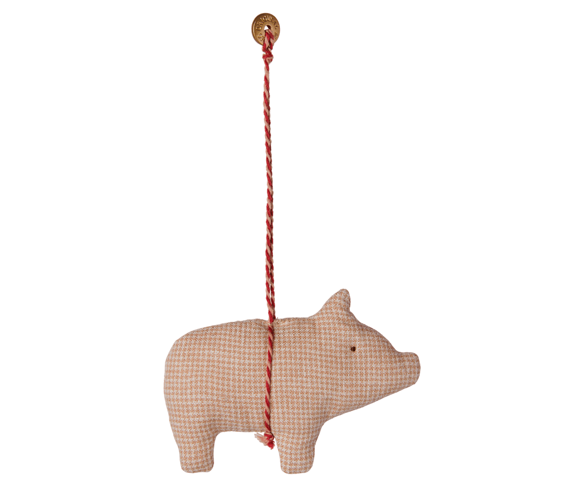Maileg Fabric Powder Checker Pig Ornament - Knot and Spool