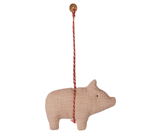 Maileg Fabric Powder Checker Pig Ornament - Knot and Spool