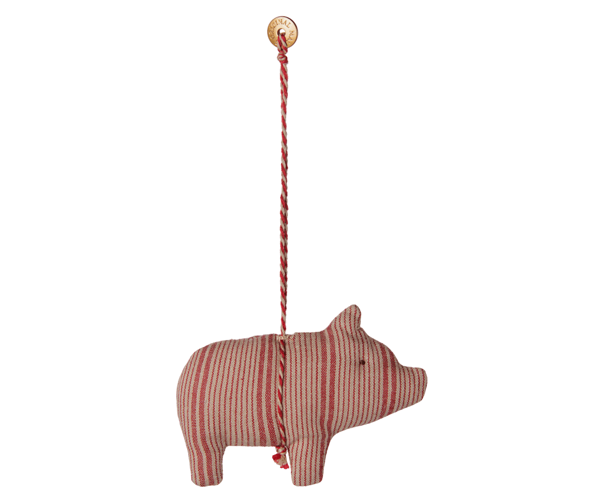 Maileg Fabric Red/Sand Striped Pig Ornament - Knot and Spool