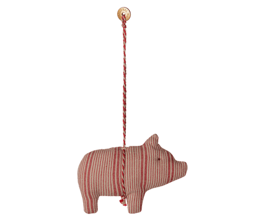 Maileg Fabric Red/Sand Striped Pig Ornament - Knot and Spool