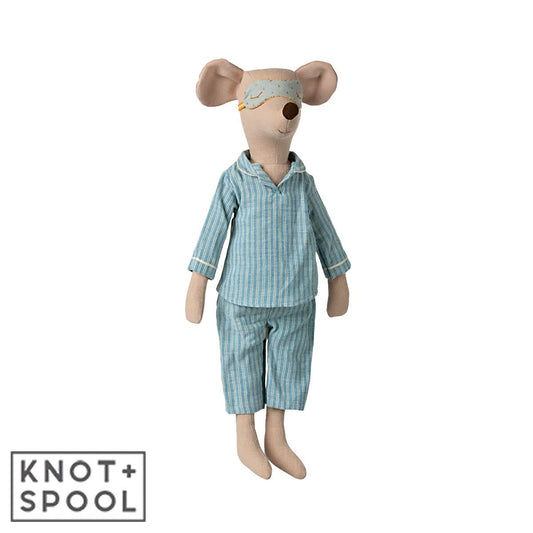Maileg Maxi Mouse in Blue - Striped Pyjamas - Knot and Spool