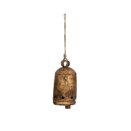 Metal Bell on Jute Rope with Star Cut - Outs - Knot and Spool
