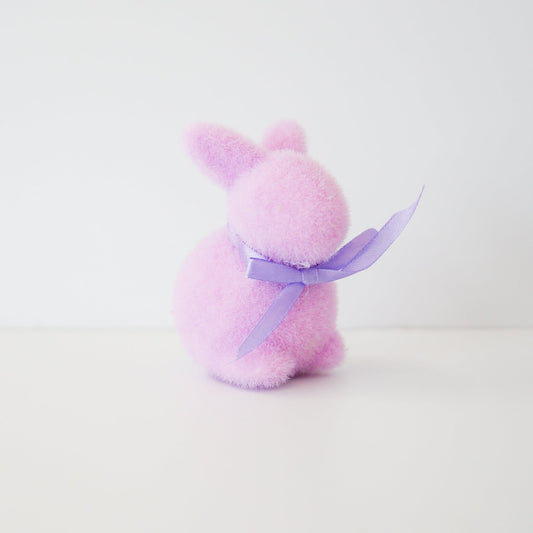 Pastel Flocked Bunny with Pom Pom Tail | Lavender - Knot and Spool