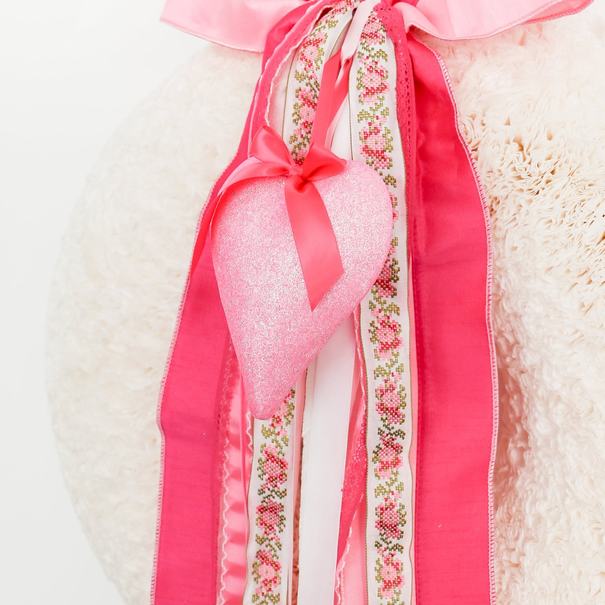 Pink Glittered Heart Ornament - Knot and Spool
