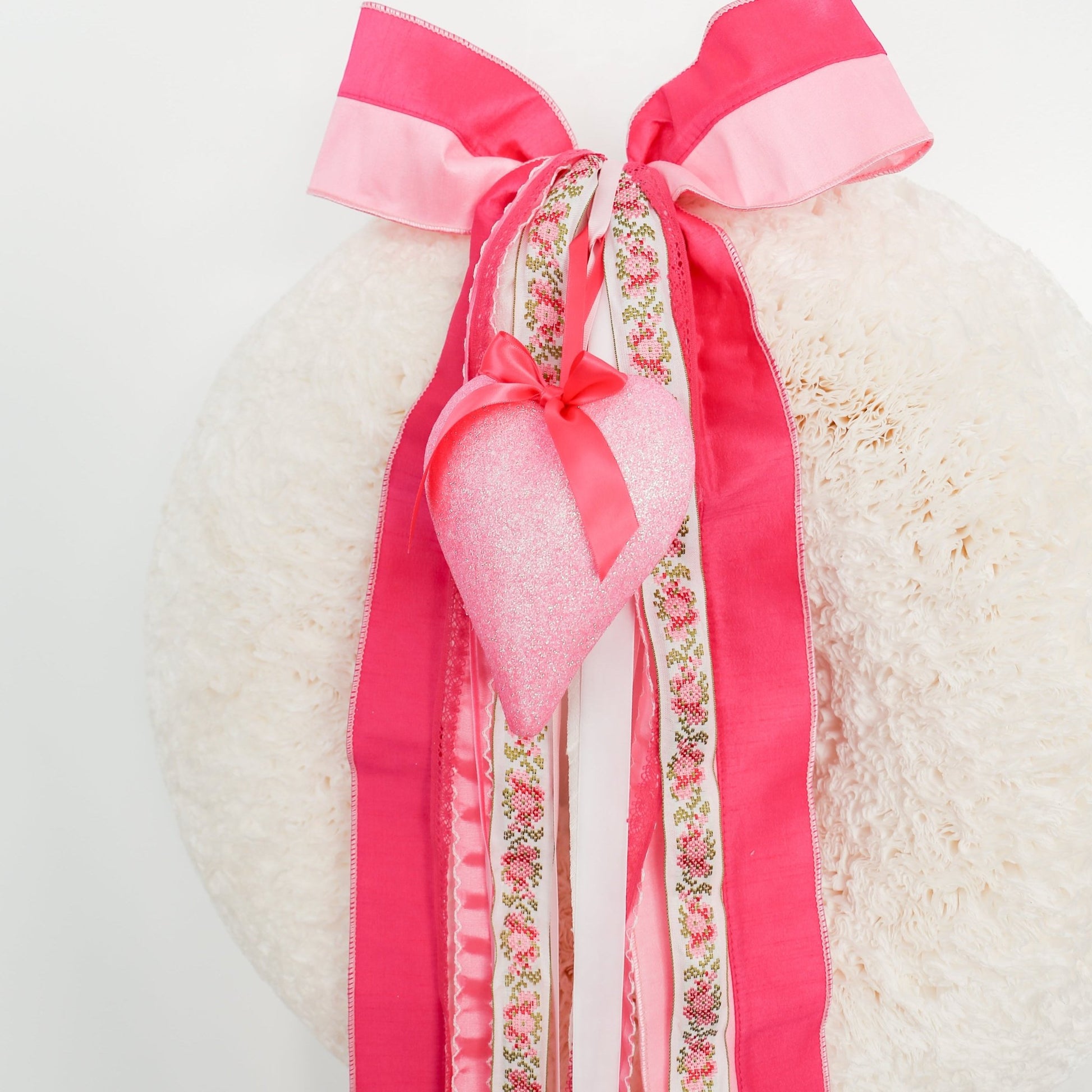 Pink Glittered Heart Ornament - Knot and Spool
