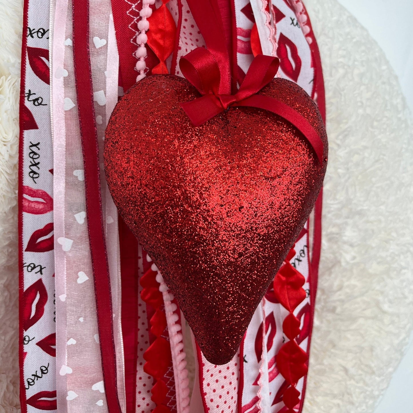 Red Glittered Heart Ornament - Knot and Spool