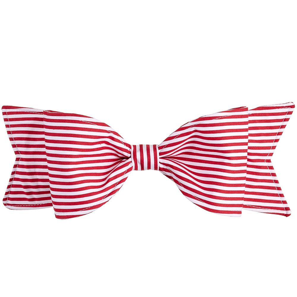 Stripe Bow With Clip, Red White 15.5" - Knot and Spool