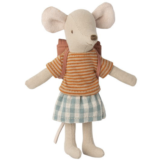 2023 Maileg Big Sister Tricycle Mouse with Bag - Old Rose