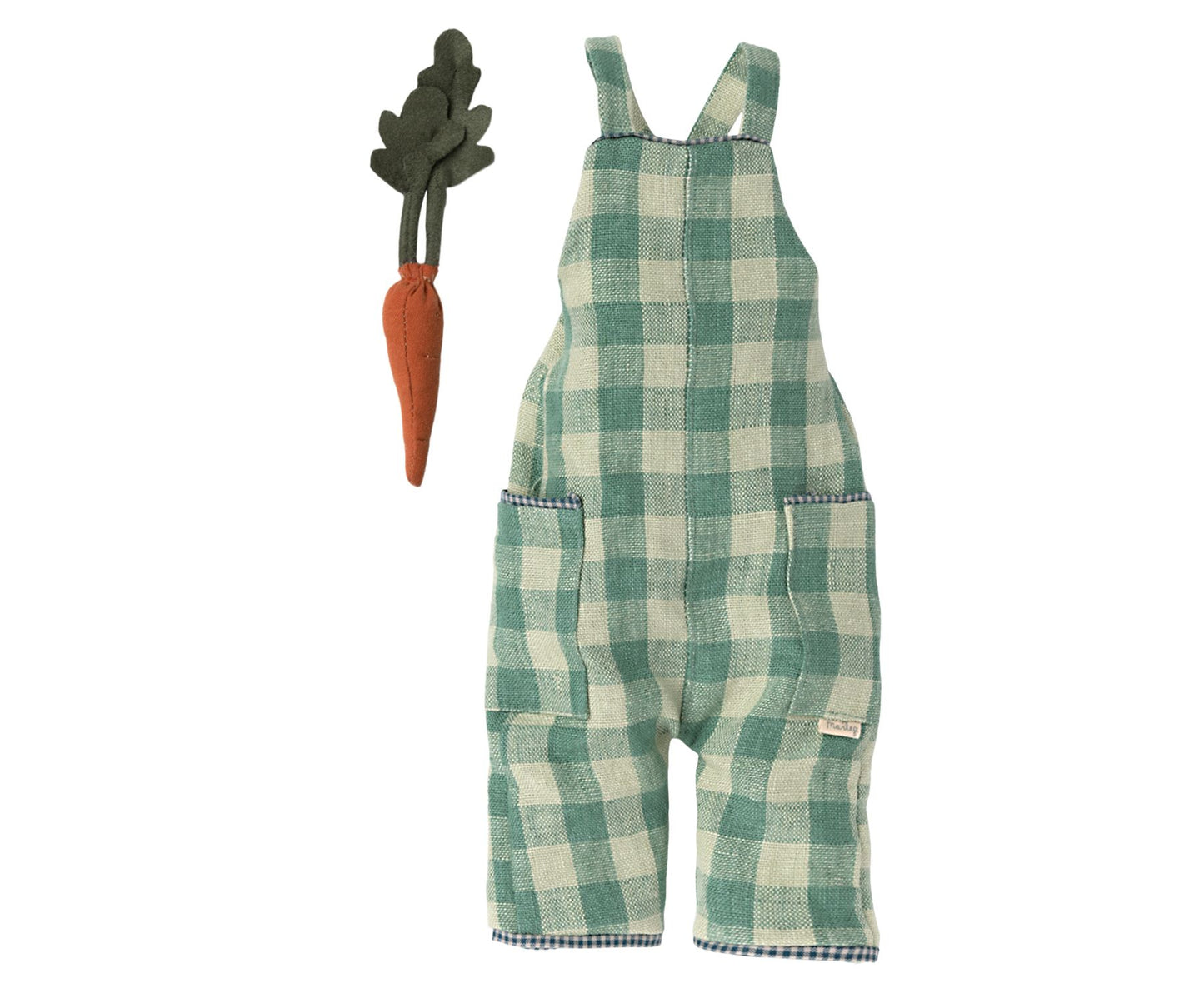 2022 Maileg Overalls with Carrot for Pocket-Size 3, Green Checkers