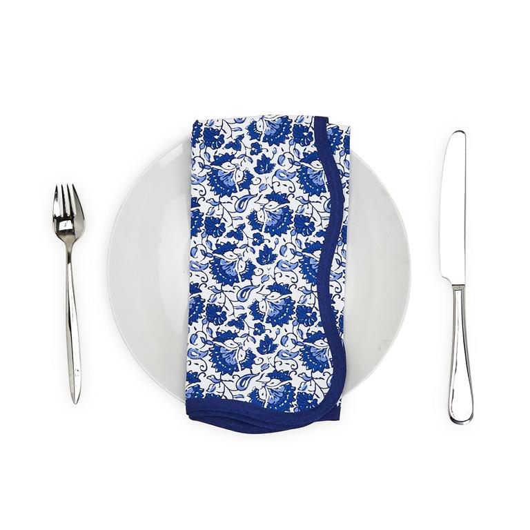 Chinoiserie Blue Floral S/4 Scalloped Edge Printed Napkins - Knot and Spool
