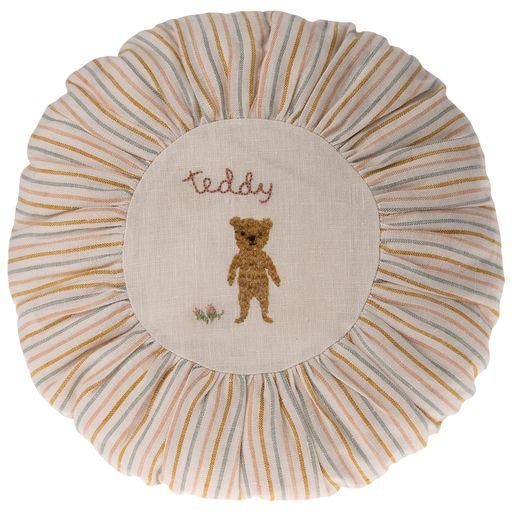 Maileg Small Round Striped Teddy Cushion - Knot and Spool